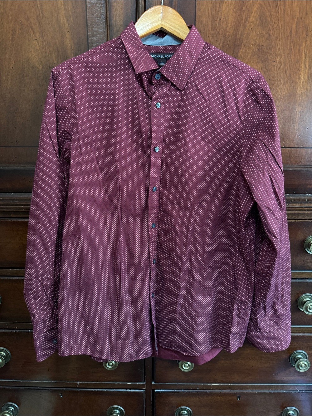Michael Kors Men’s Large Burgundy Micro-Print Button-Down Shirt
